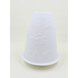 Lithophane Fairy Lamp Santa Claus Reindeer In Flight White Bisque Candle Holder